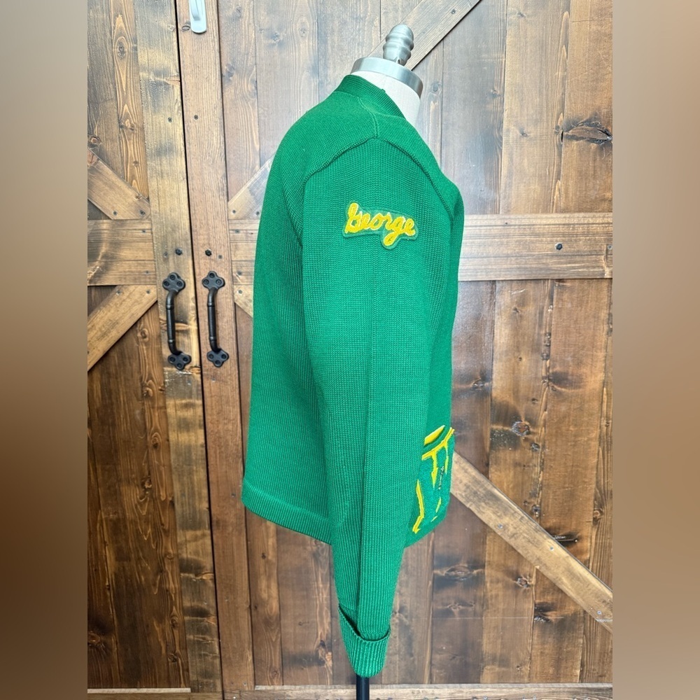 VINTAGE 50/60s Octonek Green & Yellow Letterman’s Jacket 100% Wool Golf Men’s L - Picture 4 of 14